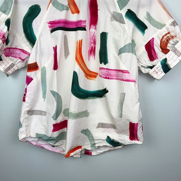 Anthropologie Aimee Clarke Art Brushstroke Button Back Puff Sleeve Top Womens XS - Picture 16 of 16